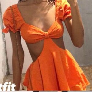 Et Clet Bright Orange Off-Shoulder romper